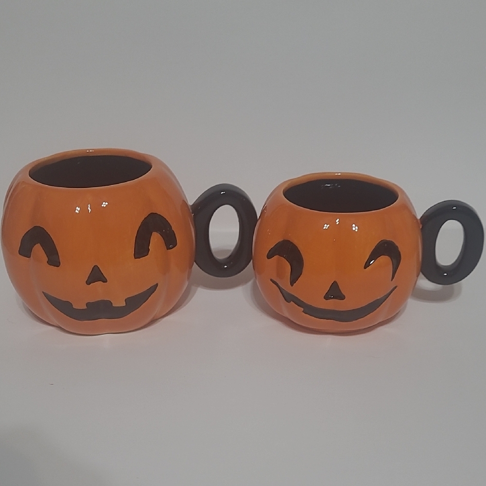 Set of Two Pumpkin Face Mugs